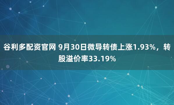 谷利多配资官网 9月30日微导转债上涨1.93%，转股溢价率33.19%